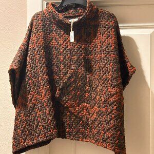 World Market Chunky Knit Poncho One Size Brown Rust Textured Boho Fall Wrap NWT